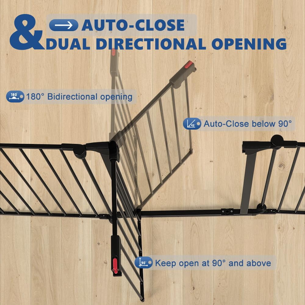 LUCKUP  Freestanding Dog Gates with Door Walk Through, Extra Wide Doggy Door 150" W x 29" H Pet Gate Safty 6 Panels Dog Fence for Stairs, Doorways