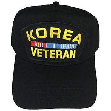 US Army Korean War Veteran Hat – Black Baseball Cap With Campaign Service Ribbons & DMZ 38th Parallel Patch