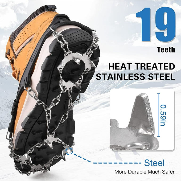 Ice Cleats Snows Crampons Walk Traction Cleats for Boots Shoes 19 Teeths Grippers Men Women Anti Slip Traction Cleats for Hiking Fishing