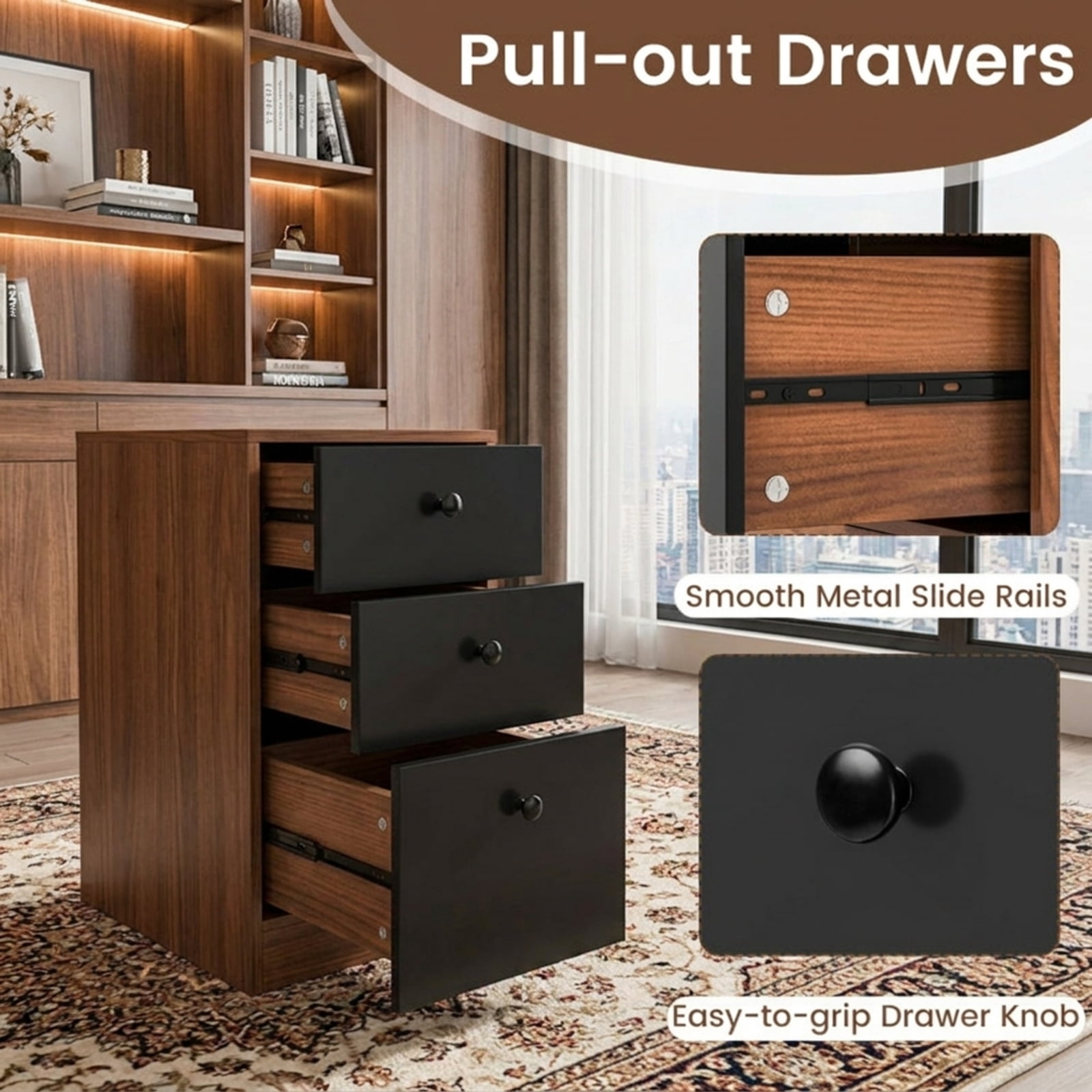Furnibear Kitchen Pantry Cabinet 71 Inch Tall Freestanding Pantry Storage Cabinet with 3 Storage Cabinets and 3 Deep Drawers for Kitchen and Dining Room, Walnut