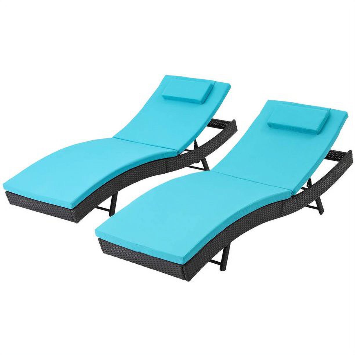 SOLAURA Patio Chaise Lounge Adjustable Black Wicker Reclining Chairs Set of 2 with Blue Cushions - image 3 of 6