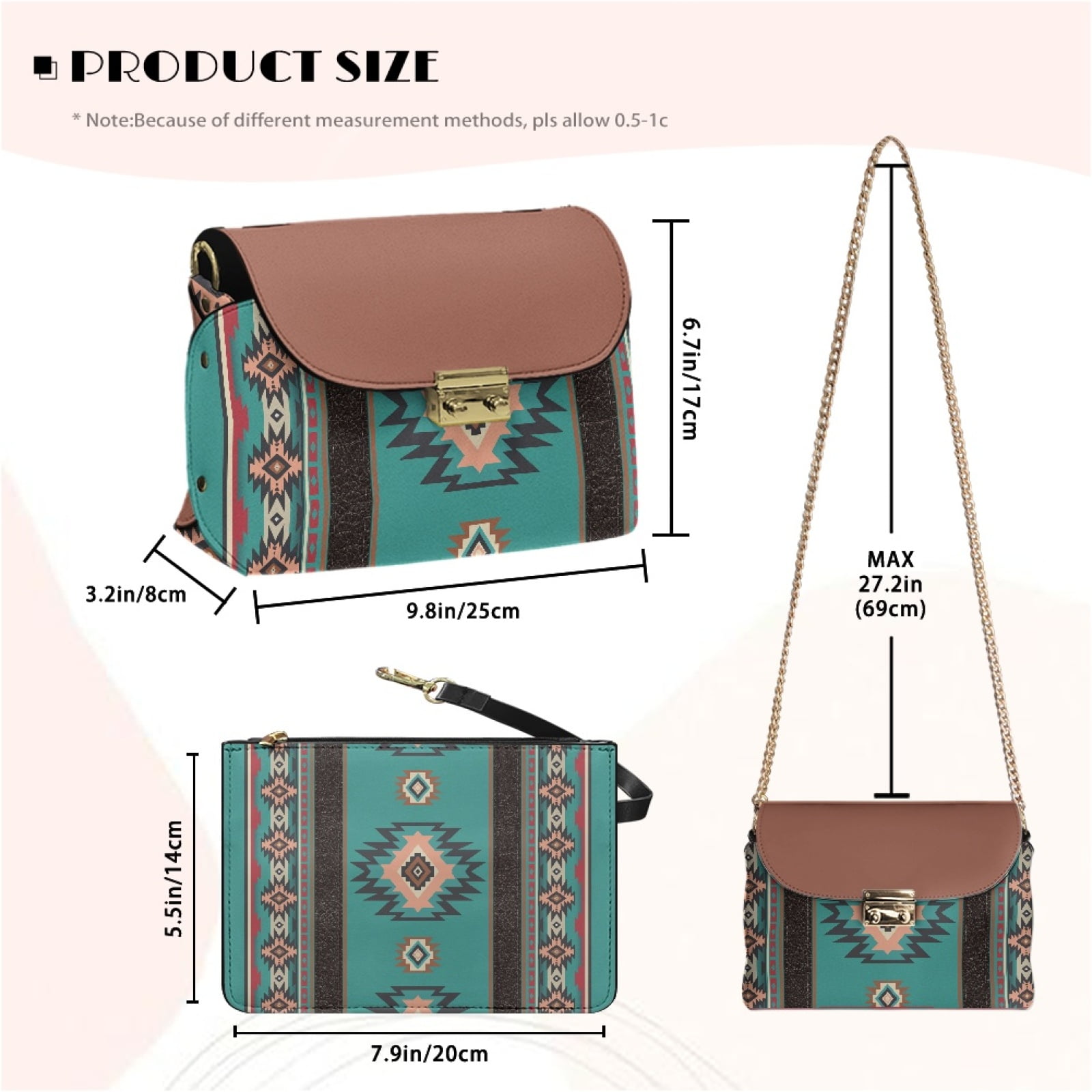 SCRAWLGOD American Tribal Cyan Brown Small Crossbody Bags for Women Leather Cell Phone Purse Crossover Shoulder Bag Crossbody Travel Purse with Detachable Strap