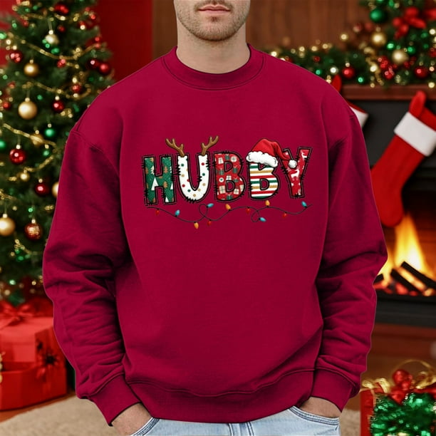 MHFRRA Sudadera Holgada de Manga Larga con Cuello Redondo y Estampado Informal para Hombre y Mujer Rojo