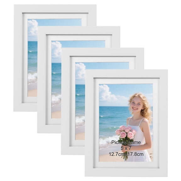 4 Pack 5x7 Picture Frame with Mat, 6x8 Picture Frame without Mat for Wall or Tabletop Display, White