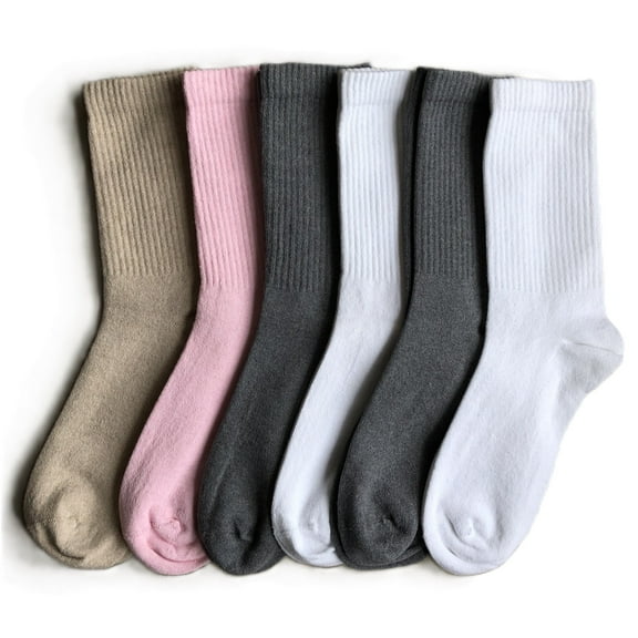 Womens Crew Casual Socks Cotton Seamless White Pink Brown Gray 6 Pairs