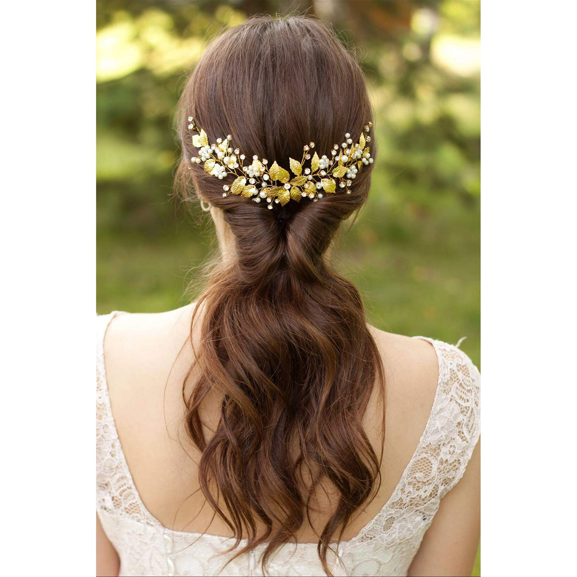 Bridal Long Floral Crystal Leaf Bridal Hair Comb Clip Pearl Wedding Hair  Accessories for Bride Bridesmaid Flower Girls (Rose Gold) | Walmart Canada