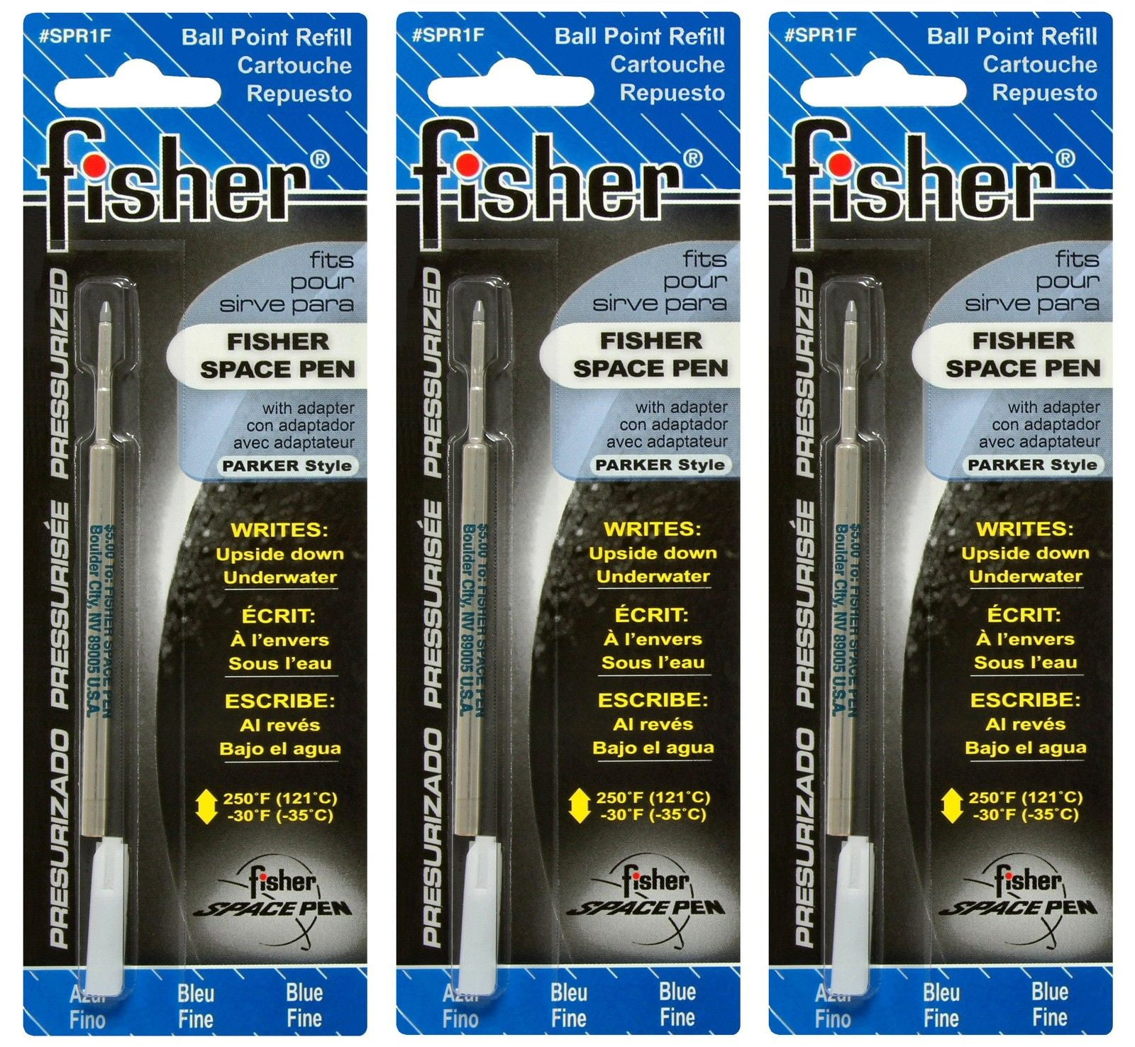 Fisher Refills - SPR1F-3Pack 3 Pressurized Cartridges Blue Ink Fine Point