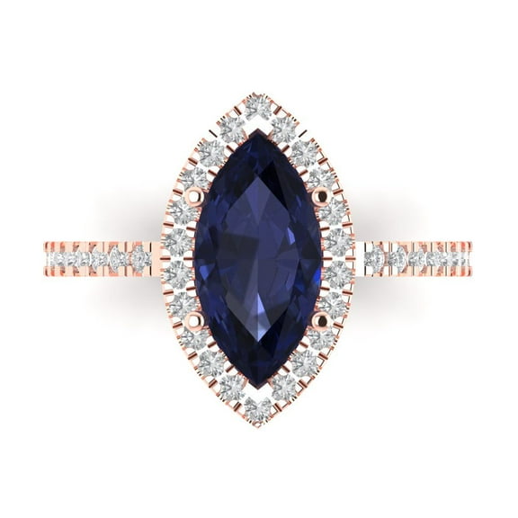 Clara Pucci 14K Rose Gold 2.38ct BlueSapphire Halo Ring for Women