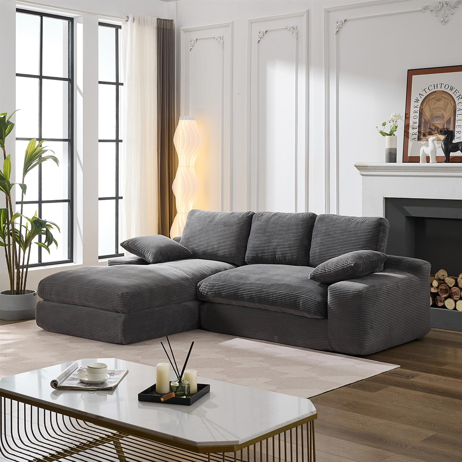 Demi Bonn 99"x69" L-Shape Modular Sectional Sofa Set, Modern Minimalist Upholstered Sleeper Couch for Bedroom & Living Room, No Installation, Gray