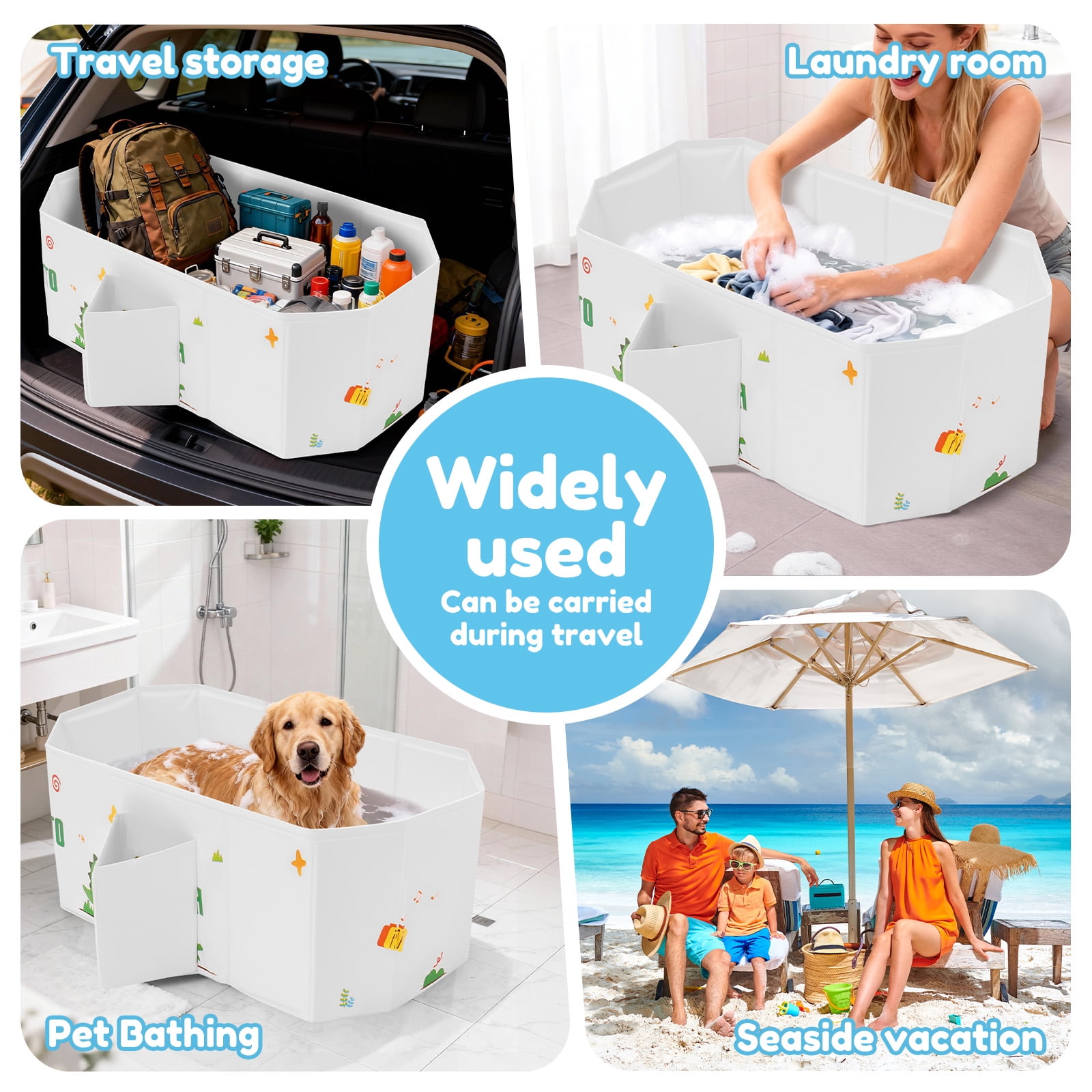 Austok Foldable Bathtub for Children Multifunctional Portable Bath Tub Large Toddler Bath for Age 0-8 All in One Design with Drain Plug