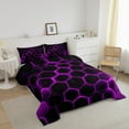 thumbnail image 3 of Erosebridal Neon Purple Honeycomb Bedding Full Comforter Set, Geometric Hexagon Down Comforter, Black Bedroom Decor, Reversible 3pcs, 3 of 8