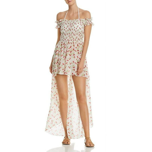 Alex Printed Off-the-shoulder Maxi Swim Cover-up In Cherry, Red/White, X-Small