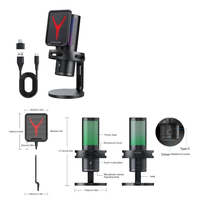 USB Condenser Microphone With Desk Stand For PC Gaming Streaming Podcasting