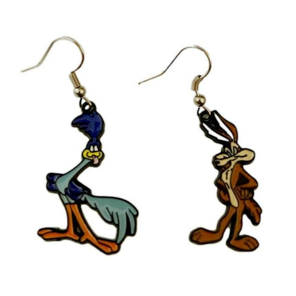 Road Runner and Wile E Coyote Enamel Metal French Wire Earrings