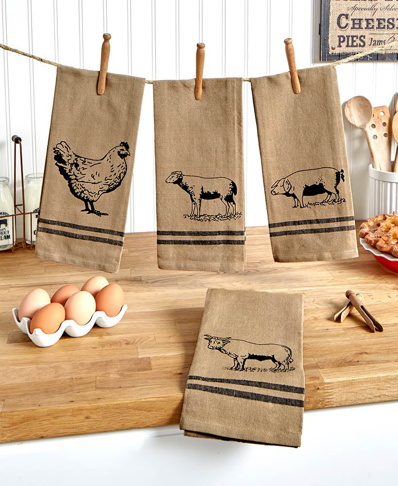 Farmer & Barnyard Animals Kitchen Towels Made in USA 