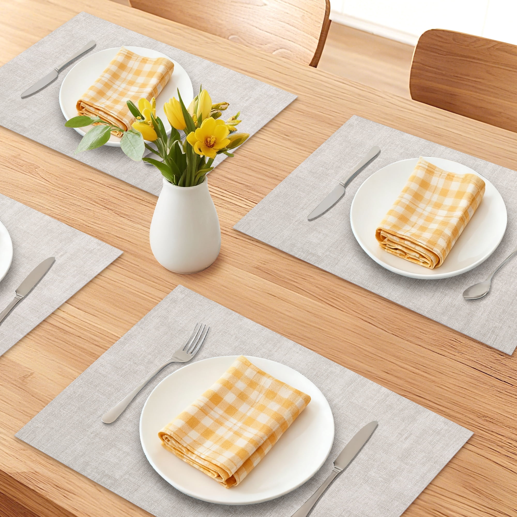 Unique Bargains 6pcs Stylish Faux Leather Placemats Beige 16.9"x11.8"