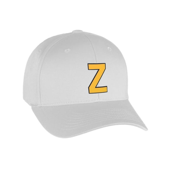 Flexfit Baseball Hat Custom Letter Initials A to Z Curved Bill, White Cap Bk Yw