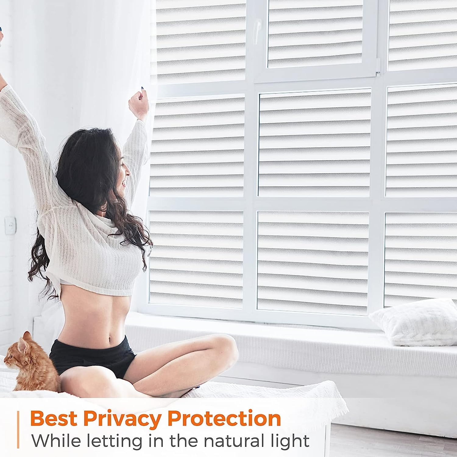 BSHAPPLUS® 17.7"x78.7" Window Privacy Film,Frosted Glass Blackout Window Film,Blinds Pattern Window Sticker