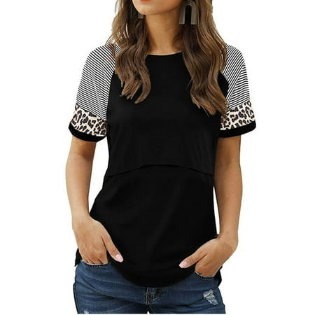 

Xysaqa Sexy Tops For Women Workout Tank Tops For Women Women S Summer Casual Leopard Print Splicing False Maternity T-Shirt Tops Black Tops For Teen Girls On Clearance