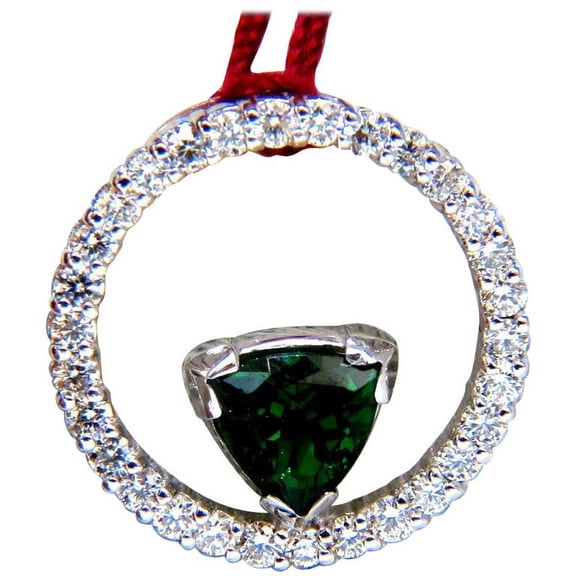 1.55ct Natural Tsavorite diamonds circle pendant 14kt