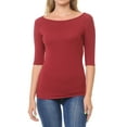 thumbnail image 5 of SSOULM Women's 1/2 Sleeve Silky Stretchy Crewneck Slim Fit T-Shirt Top with Plus Size, 5 of 5