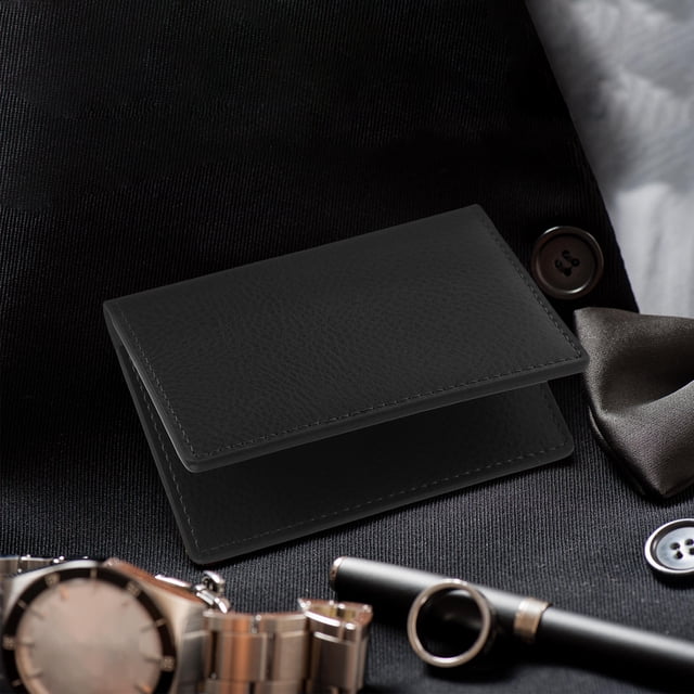 unbranded Cartera Organizadora De Tarjetas De Cuero Negro Para Almacenamiento Práctico En Viajes Y Oficina