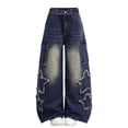 thumbnail image 2 of Kids Girls Wide Leg Jeans Elastic Waist Soft Denim Loose Fit Cherry Embroidered Pants for School Party Daily Wear Cute Trousers, 5T-15Y, 2 of 7