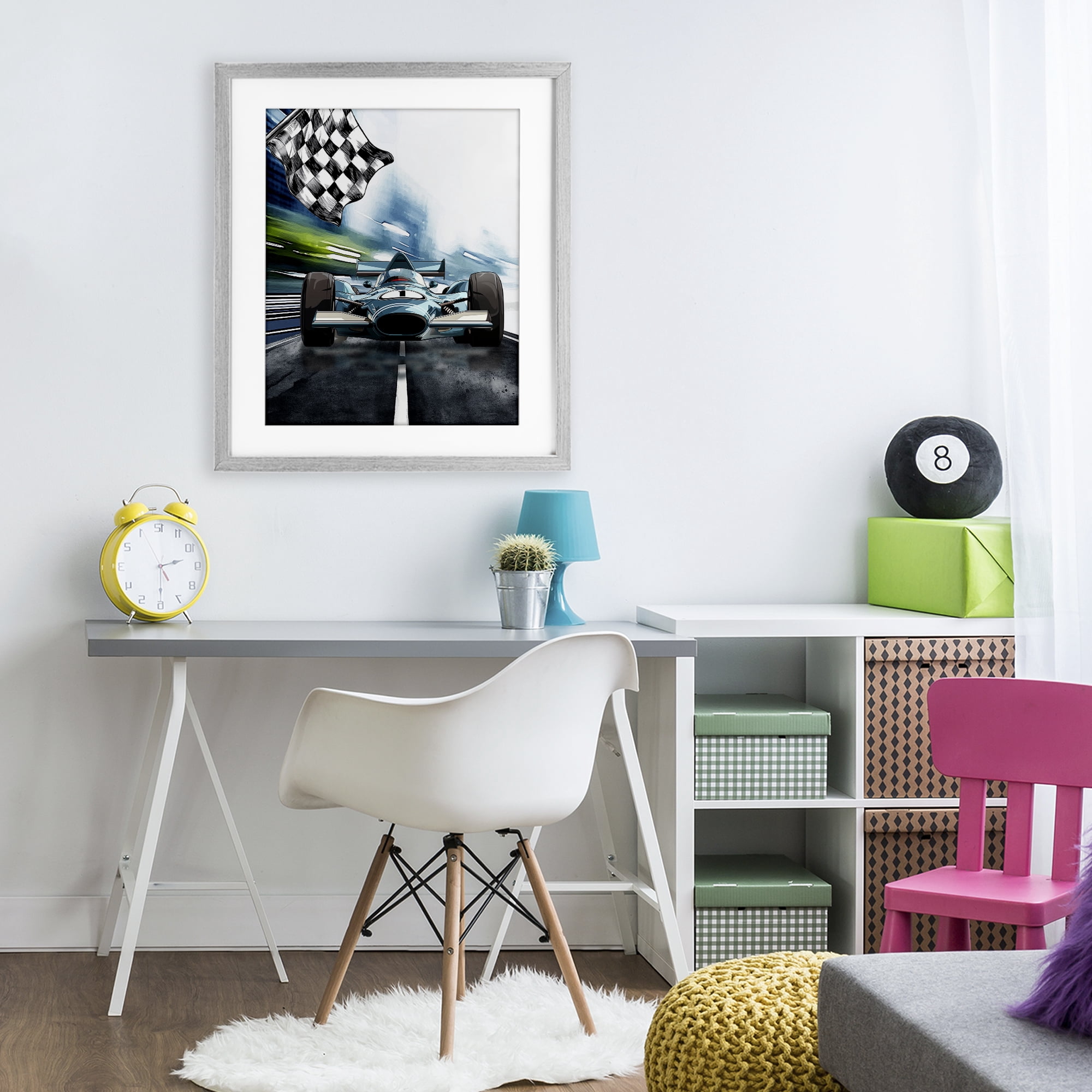 Stupell Industries Racecar Set Go Gray Framed Print Under Glass, design by Christine Simpson Art