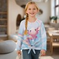 thumbnail image 4 of Xixirimido Axolotl Rainbow Clouds Blue Print Girls Casual Long Sleeve Shirts Knot Tie-hem Tunic Tops Crewneck Tees Blouses Girls Fashion Clothes, Size 11-12, 4 of 7