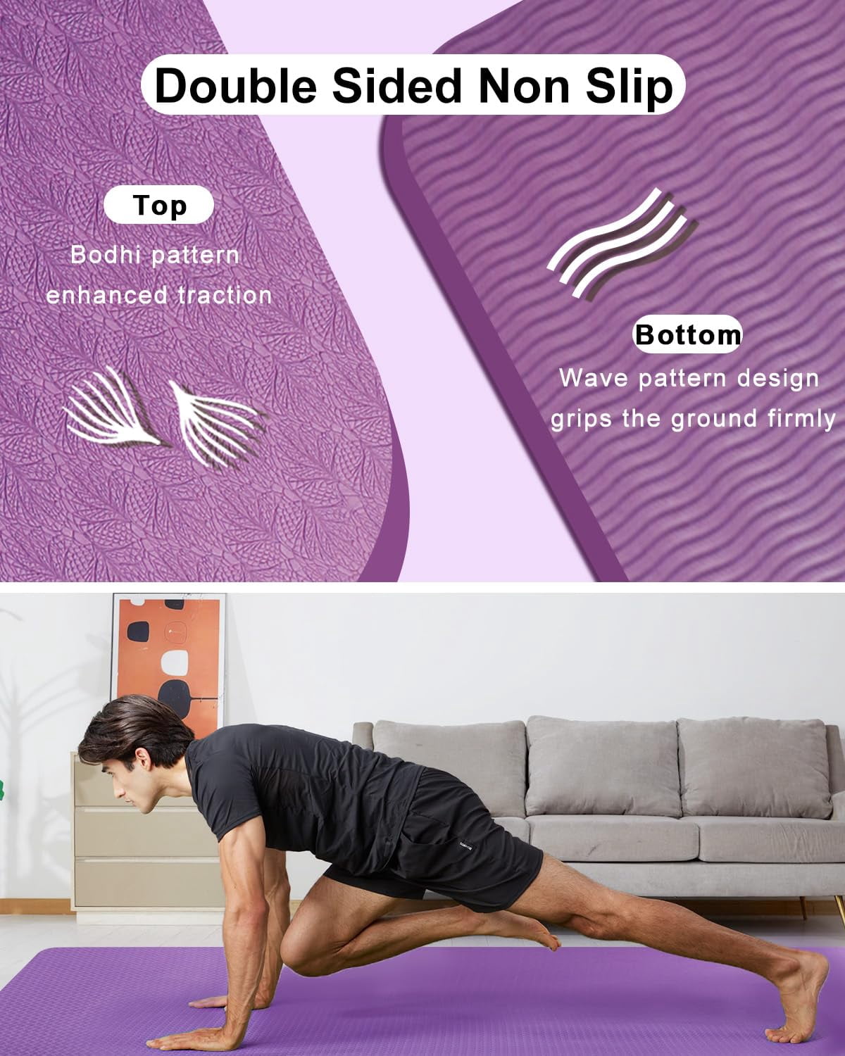 YR Large Exercise Mat 1/2" Thick TPE 78"X51" Yoga Heavy Duty Workout Gymnastic Mat, Purple