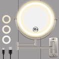 thumbnail image 2 of 8 in. Wall-Mount LED Lighted Makeup Mirror, 1X/10X Double-Sided Magnifying Bathroom Mirror with Rechargeable Battery, Brushed Nickel, 2 of 7
