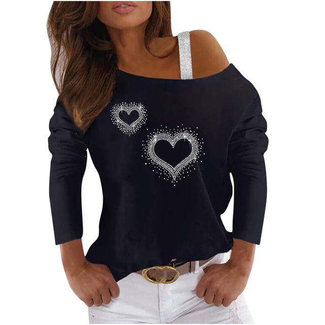 Camisas informales de manga larga para mujer, jersey con hombros descubiertos, blusa holgada con lentejuelas brillantes, Tops tipo túnica Pompotops gfhjh15393