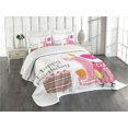 thumbnail image 3 of Ambesonne Cartoon Quilted Bedspread Set 3 Pcs, First Birthday Cake, King Size, Brown Hot Pink and Pink, 3 of 5
