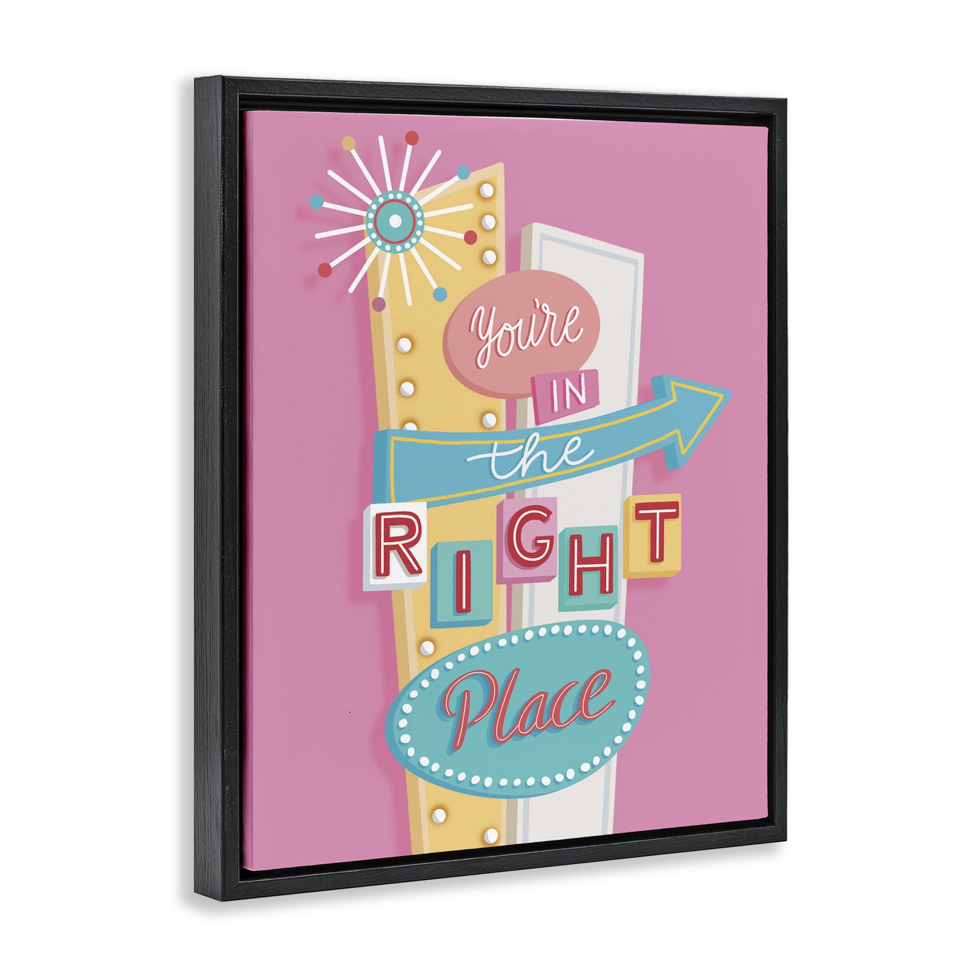 Stupell Industries Retro In The Right Place Text & Numbers Painting Black Floater Framed Canvas Art Print Wall Art, 25 x 31