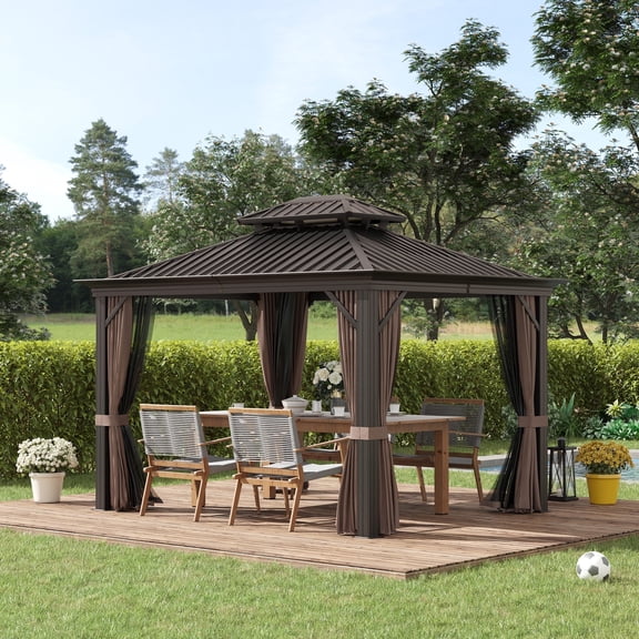 Outsunny 10' x 12' Hardtop Gazebo, Permanent Metal Double Roof