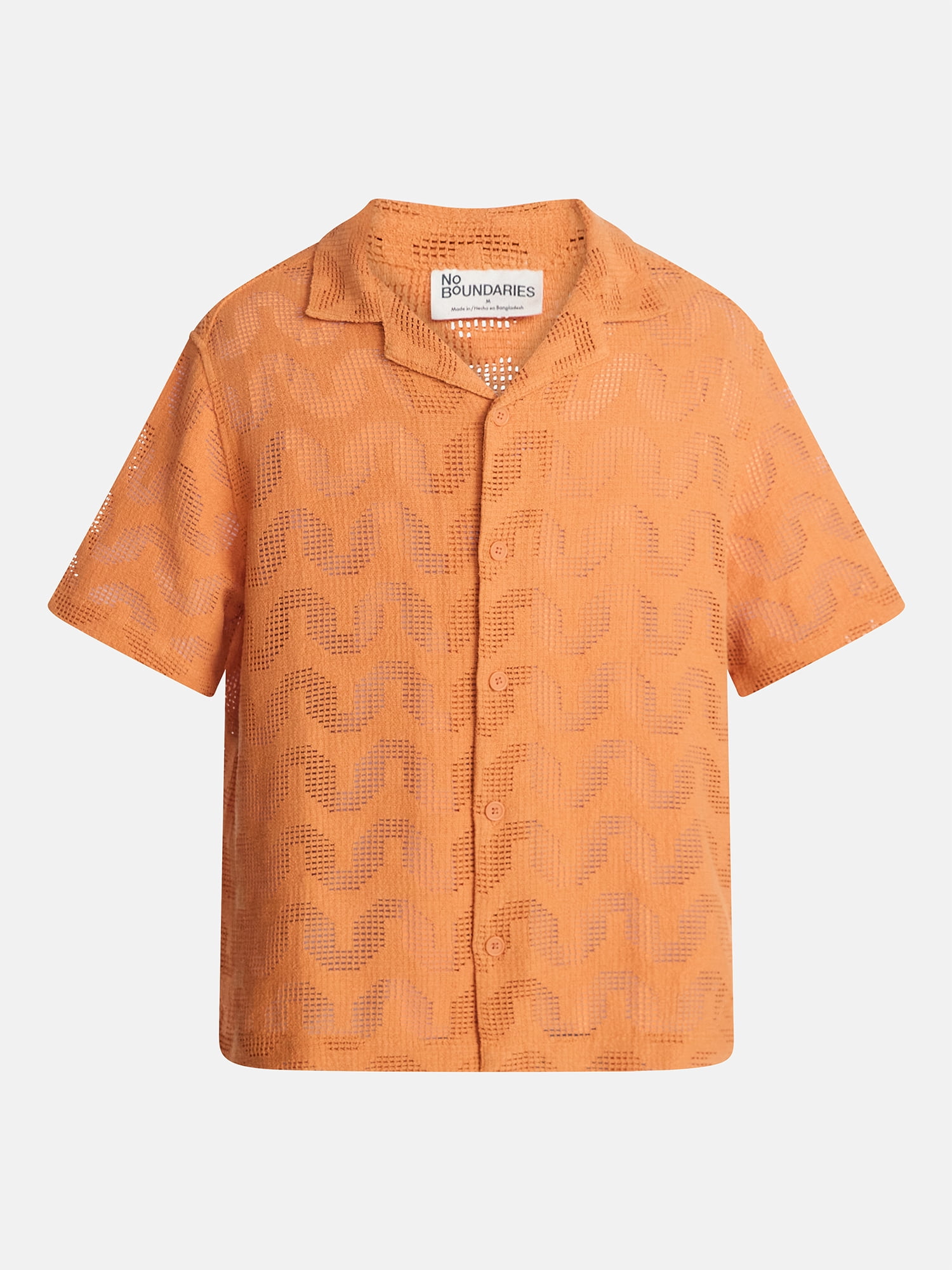 No Boundaries Textured Wave Design Resort Shirt with Short Sleeves, Men's XS-4XLT