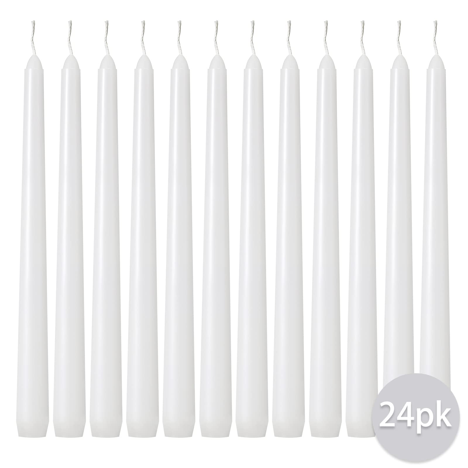 24 Pack Tall White Taper Candles 10 Inch Dripless Unscented Smokeless Paraffin Wax Cotton Wick Dinner Candles 8 Hours Burn Time