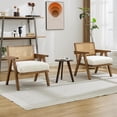 thumbnail image 6 of Juiluna Mid-Century Farmhouse Accent Chair - Wood Armchair with Rattan Backrest & Linen Cushion for Living Room, Bedroom - Easy Assembly, 6 of 9