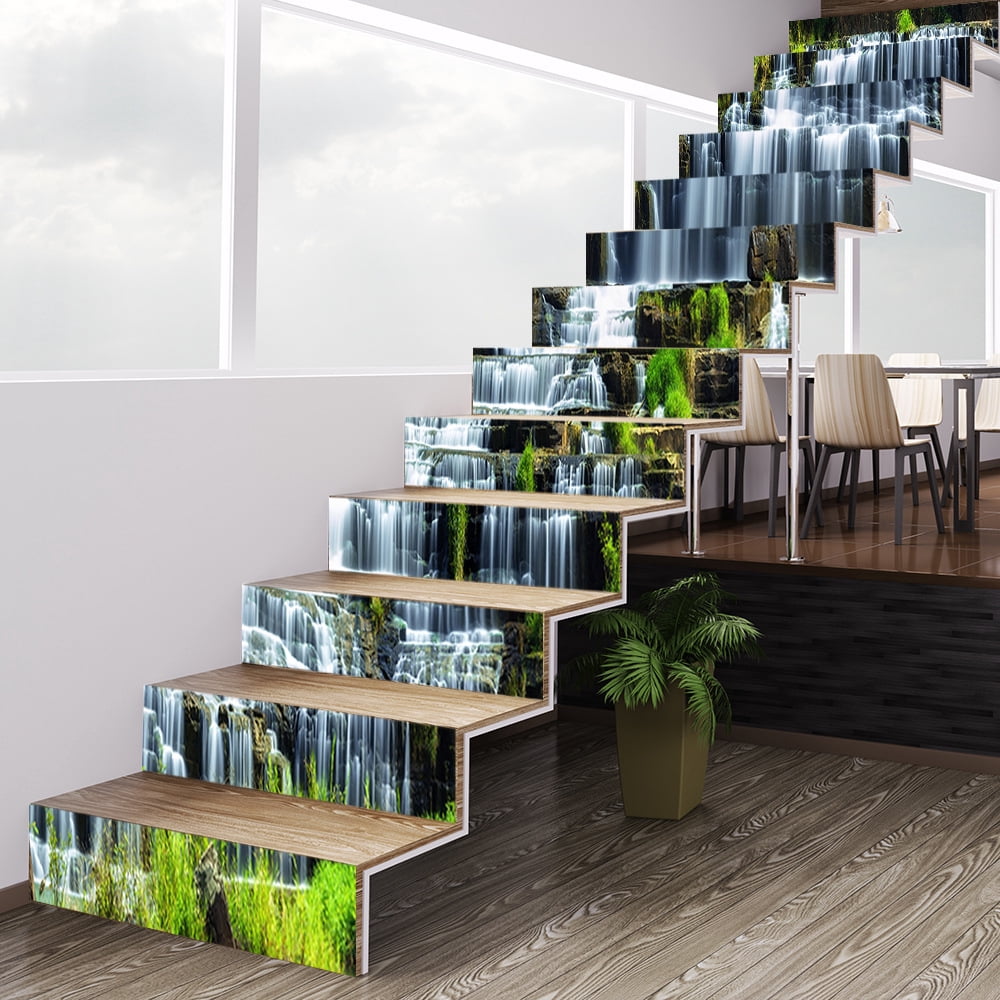 3D scenery stair stickers self-adhesive decorative stickers, WALL Forest Tree Falls Printed Stairs Self Adhesive Decoration Wall Sticker Set