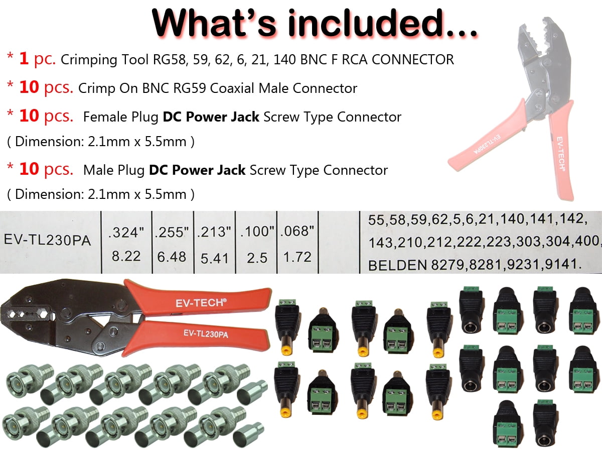 Crimping Crimper Tool Set x10 Crimp BNC x10 DC Female x10 DC Male Screw Terminal