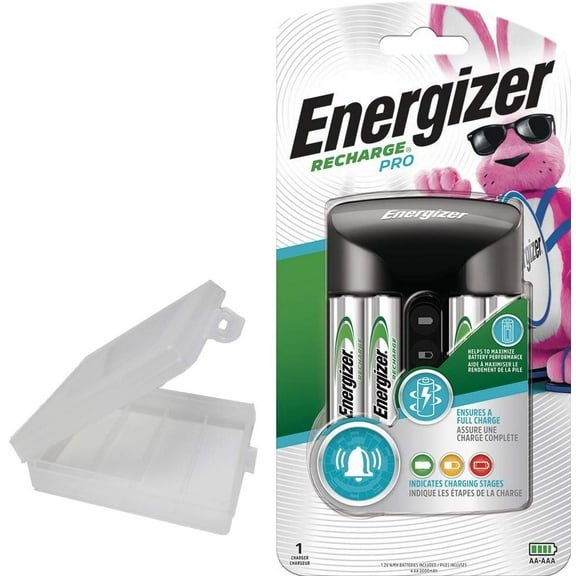 Energizer Rechargeable AA and AAA Battery Charger (Recharge Pro) Includes 4 AA 1.2V NiMH 2000mAh Rechargeable Batteries with AA Case