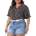 thumbnail image 5 of Agnes Orinda Women's Plus Size Floral Tops Ruffle V Neck Puff Short Sleeve Summer Casual Blouse 4X Black, 5 of 7