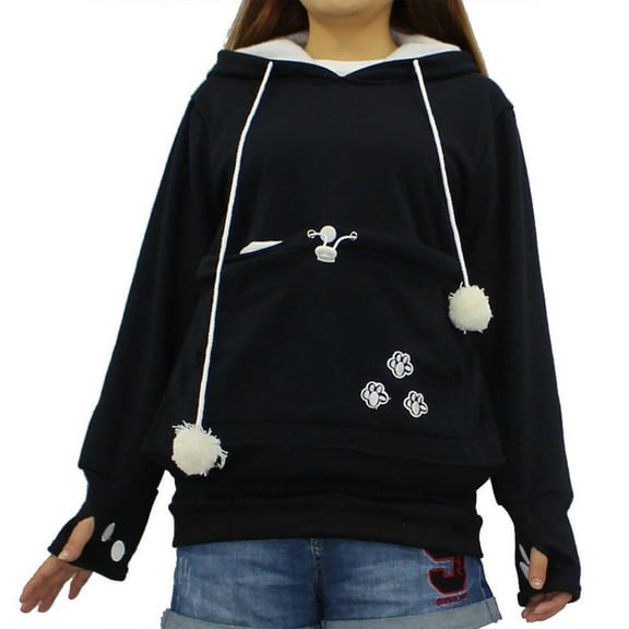 Fesfesfes Women Hooded Casual Pet Dog Cat Holder Carrier Coat Pouch Large Pocket Hoodie Tops or