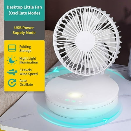

Ckraxd 6-Inch Portable Mini Fan with Adjustable Night Light and Wall Mount for Home and Outdoor Use