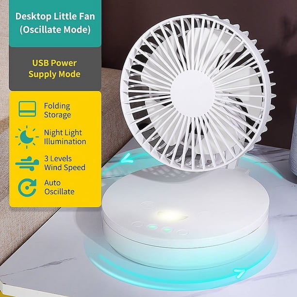 Ventilador pequeño de 6 pulgadas con cabezal giratorio y vibración, para montaje en pared, luz nocturna, para camping, cocina, miniventilador de mesa pequeño y frío.