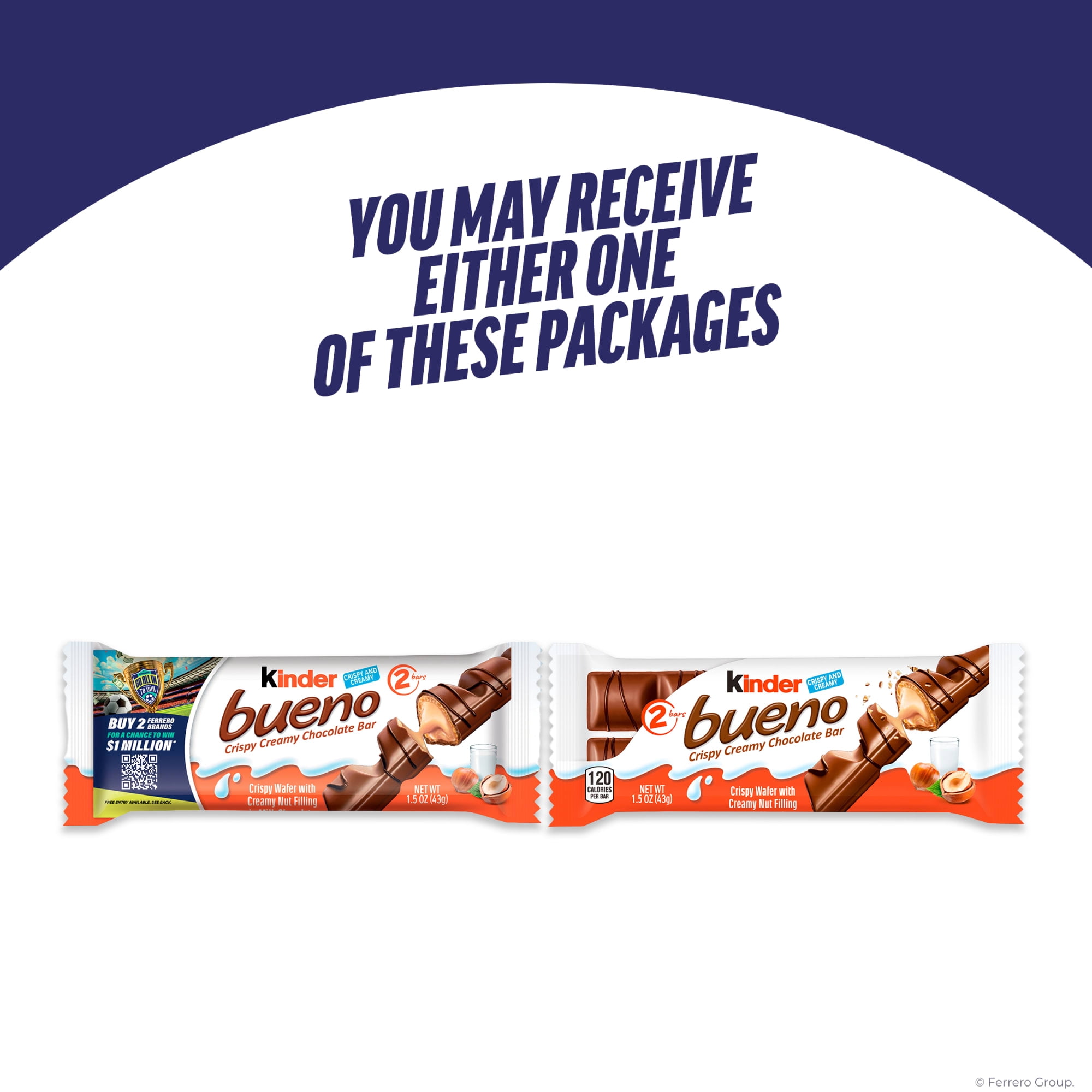 Kinder Bueno Milk Chocolate Bars with Crispy Wafer and Hazelnut Cream, 2 Bars per Pack, 1.5 oz Each