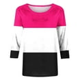 thumbnail image 4 of HAiming Women's 3/4 Sleeve Tunic Tops Trendy Color Block Round Neck T-Shirt Casual Loose Basic Pullover Blouses, 4 of 5