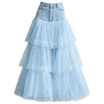 thumbnail image 4 of Wxolcjlv Women's Denim Patchwork Tulle Maxi Skirt Button Front Tiered Layered Skirts, 4 of 4