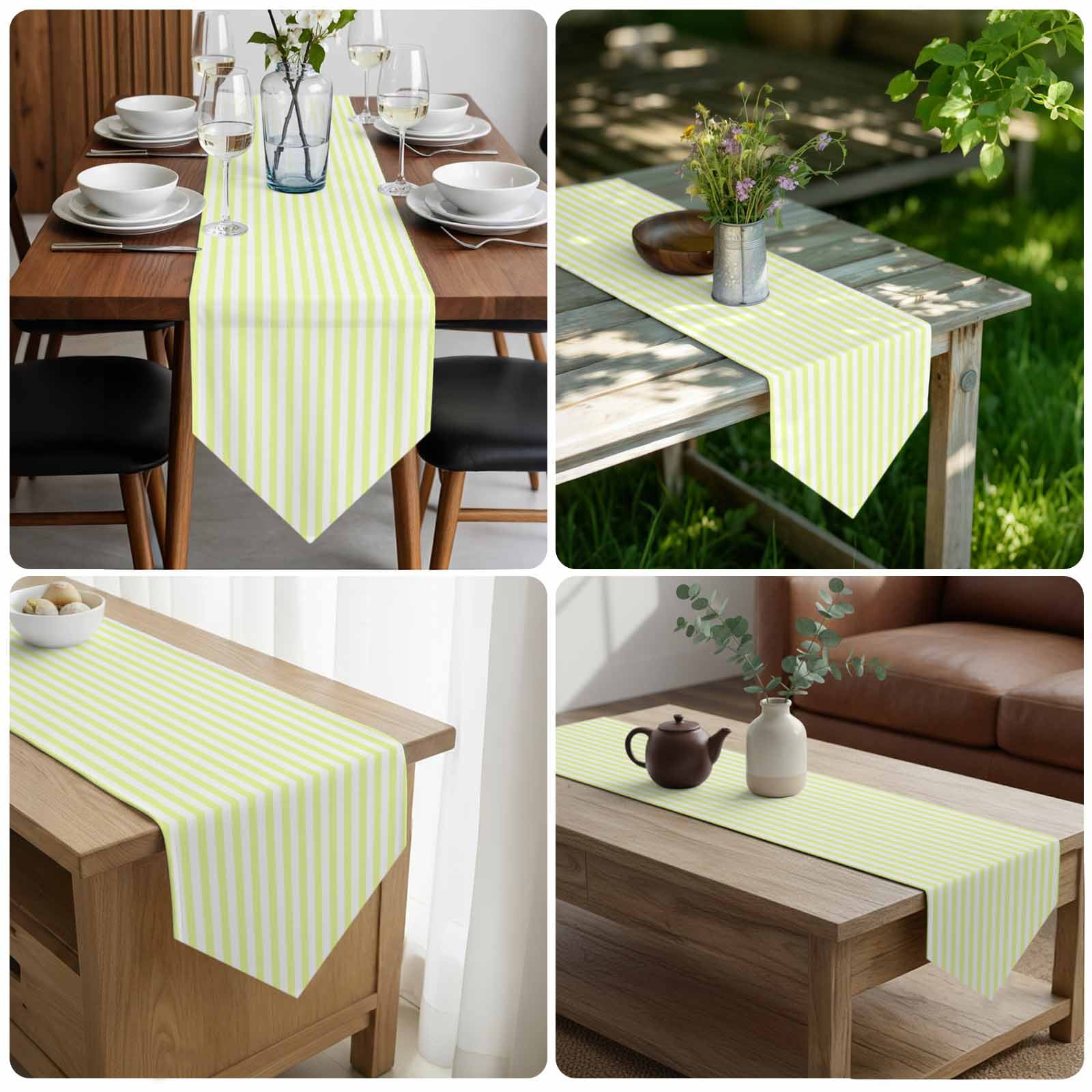 Yellow White Stripe Table Runner Linen Burlap Table Runner 108 Inches Long Modern Minimalist Geometric Striped Dresser Scarves for Kitchen Island Coffee Dining Room Party Holiday Decor 13"x108"