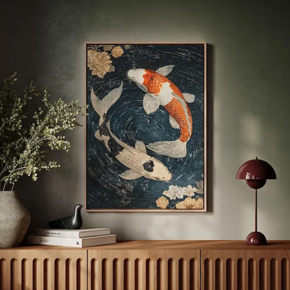 Koi Fish Yin Yang Feng Shui Canvas Print - Wall Art Poster for Bedroom Study Studio Living Room Home Decor50 x 70 cm, unframed,02
